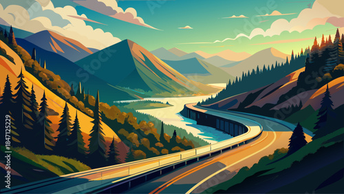 Very beautiful scenic view of a winding road through the mountains of West Virginia, surrounded by dense forests, rolling terrain, and natural curves leading the eye into peaceful wilderness.