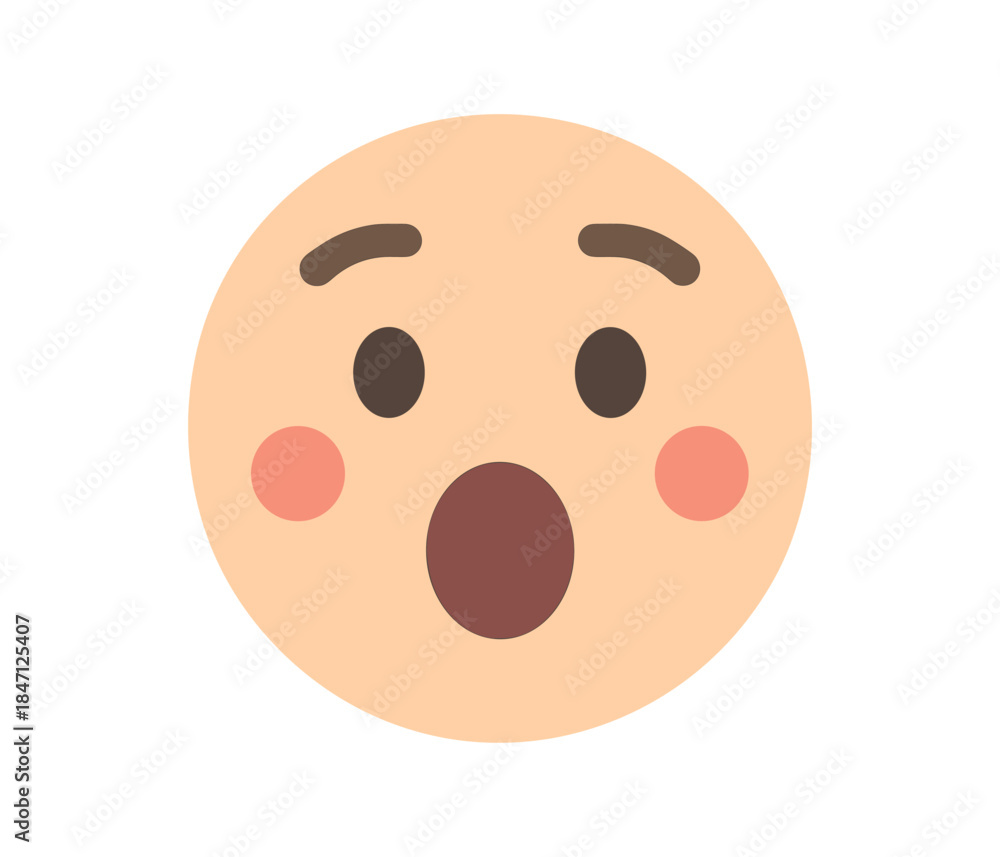 Fototapeta premium Surprised face emoji with wide open mouth in flat style
