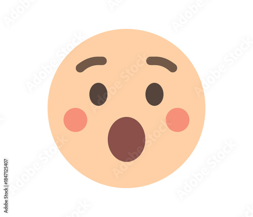 Surprised face emoji with wide open mouth in flat style