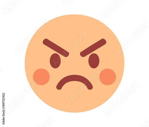 Cute angry emoji face with frowning expression in flat style
