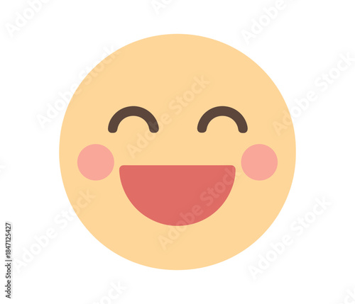 Smiling face emoji with open mouth and rosy cheeks in flat style