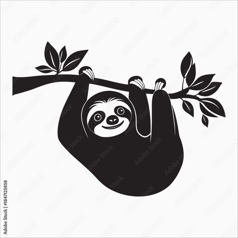 Obraz premium Sloth hanging upside down silhouette vector illustration