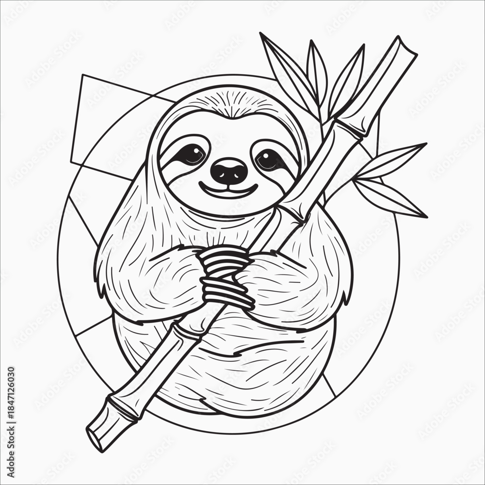 Obraz premium Sloth hugging bamboo sketch art line art vector