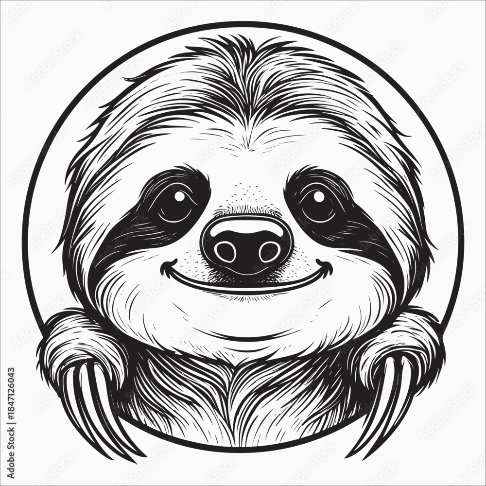 Obraz premium Delightful sloth face silhouette vector illustration