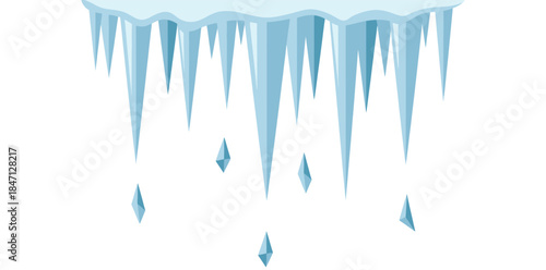 Hanging ice icicles vector illustration winter frozen drip decoration isolated design cold weather crystal ice spikes flat modern style