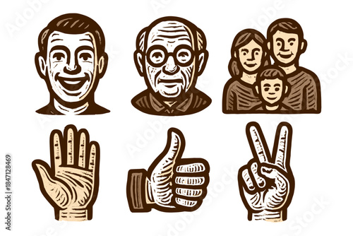 Hand drawn portraits and gestures - a family and gesture collection