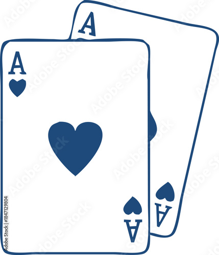 Two blue ace of hearts playing cards with white background gambling card game