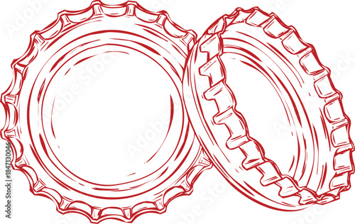 Two Red Outline Bottle Caps Lying Down Side By Side metal closure