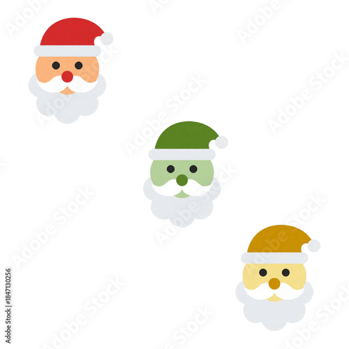 Colorful cartoon Santa Claus faces in festive holiday theme