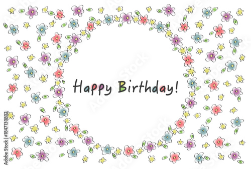 誕生日祝いのベクターイラスト(手書きのかわいい花模様)