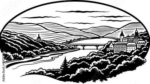 Very beautiful sunset view of Harpers Ferry, West Virginia from Maryland Heights, featuring warm light over rivers, historic townscape, layered mountains, and a peaceful meeting of nature and history.