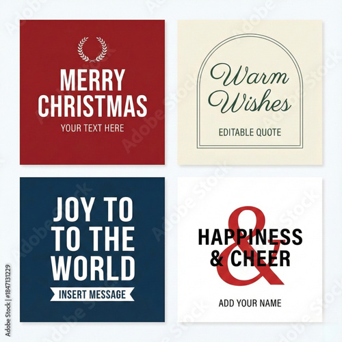 Christmas card templates with merry messages and editable quotes