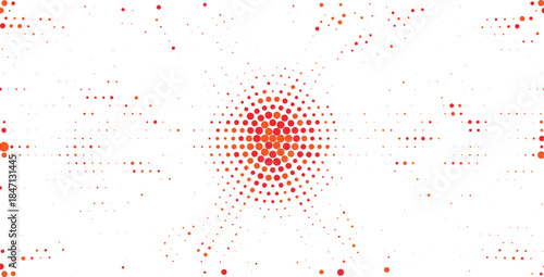 Red halftone radial focus burst for creative posters, modern branding, digital layouts, abstract design vector illustration