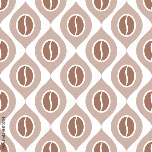 Coffee seamless pattern. Repeated stylish coffee patern for paper, plastic, ceramic cups. Repeating modern seamless design for cafe branding, packaging, coffee shop decor prints. Vector illustration