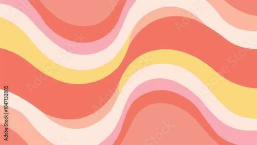 Retro Pastel Wavy Background, Abstract 70s Rainbow Stripes Vector