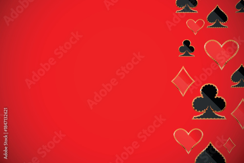 Shining retro light banner on red background with golden elements. Casino poster vintage style. Gold round frame, signboard vintage style. Vector illustration.