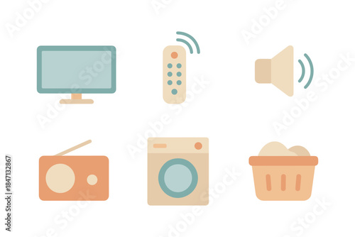 Minimalist home appliances set with pastel colors