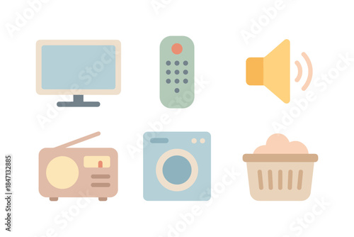 Minimal pastel home electronics and appliances icon set