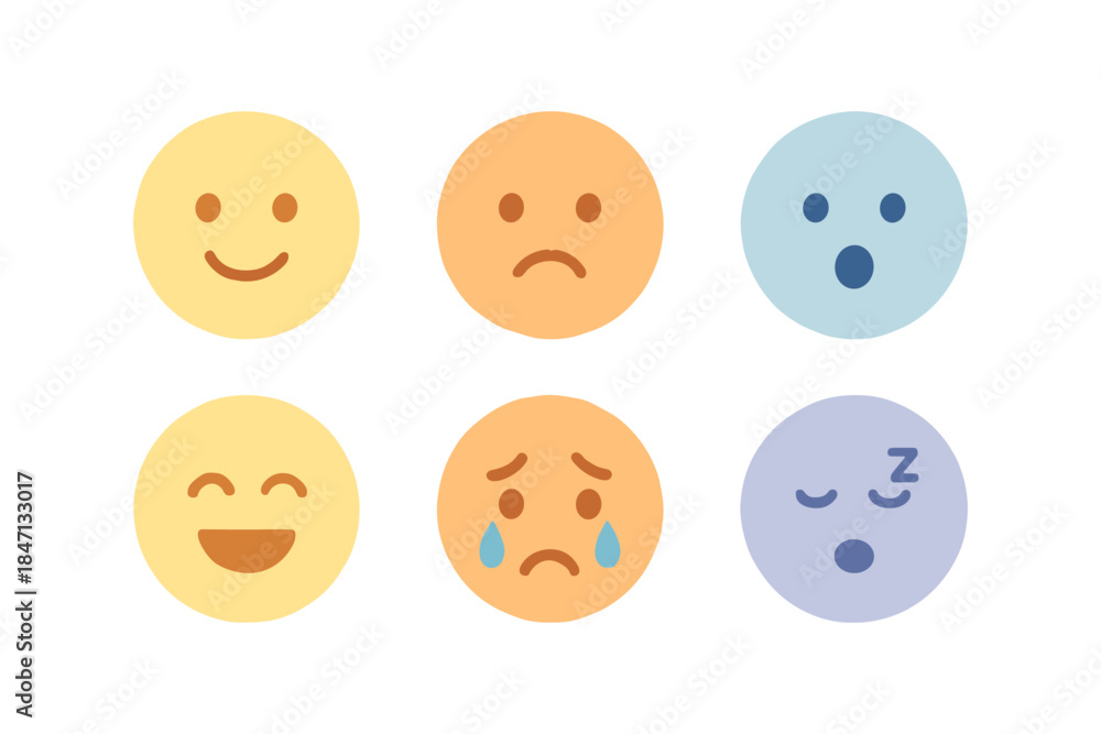 Fototapeta premium Colorful emoji faces displaying different emotions on white background