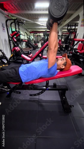 Side View of Man Performing Incline Dumbbell Bench Press on Adjustable Bench in Gym - Vertical Fitness Video