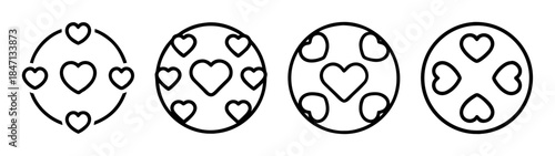A set of four different love and passion icons with hearts in circles