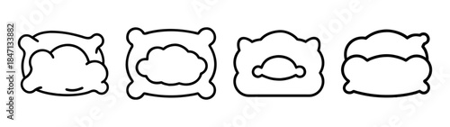 A set of line art icons depicting different styles of pillows for sleeping or comfort