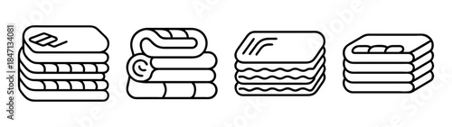 Line art icons representing various stacks of folded and rolled towels or textiles