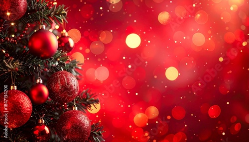 Red Christmas tree with gold and red balls decoration for the holiday season