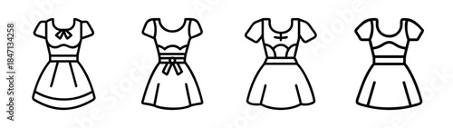 A collection of line art icons depicting four distinct short dress styles suitable for a festival celebration