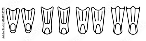 A selection of swimming fins and flippers for various underwater activities