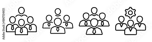 Collection of team and people group icons representing different organizational structures and management roles