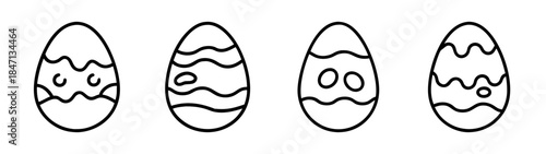 Simple black and white line art collection of decorative easter eggs
