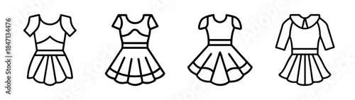 A collection of short dress icons showcasing different styles and silhouettes