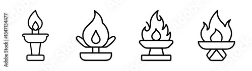 A collection of outline icons representing different fire and lamp sources