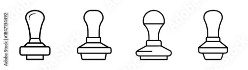 A collection of four line art icons representing various coffee tamper designs used in making espresso