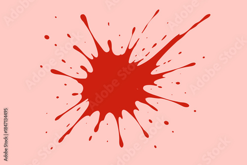 Dynamic Red Splash. Creative abstract splash of red paint on a clean pastel vector illustration pink background, bold and dynamic