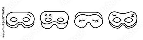 A collection of various sleep mask line art icons for rest and relaxation concepts