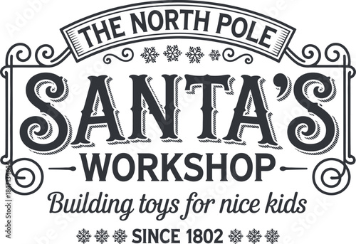 Santa’s Workshop Signboard Festive Holiday Vector