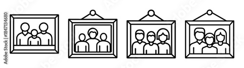 A collection of four black and white line icons representing framed family pictures