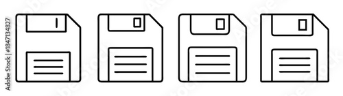 Simple outline vector illustration of floppy disk symbols representing data save function