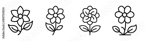 Four different simple flower icons in outline style on a white background