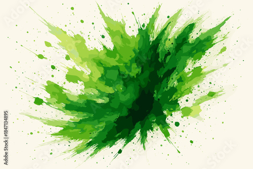 Green Ink Splash. Artistic abstract splash of green ink blending on a white canvas, bold and dynamic tones, ideal for creative,