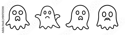 Sad cartoon ghosts line art icons for halloween decoration or theme