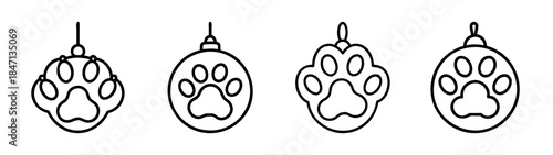 A collection of paw print ornament and pendant designs in line art style for pet lovers