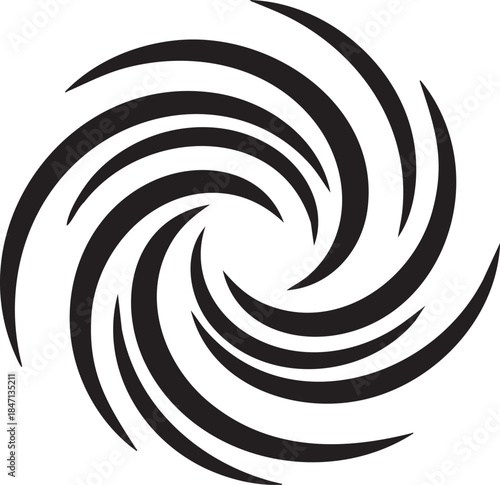 Abstract Swirling Wind Gust Spiral Silhouettes isolated on white background