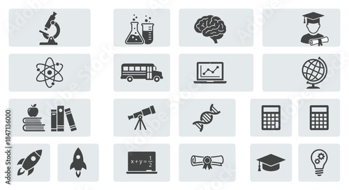Education and science black vector icon set