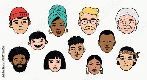 Set of diverse people portraits vector illustration