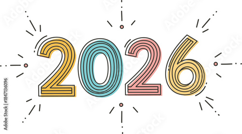 Vibrant and retrostyled 2026 year number design with radiating lines perfect for celebrating new beginnings and future events