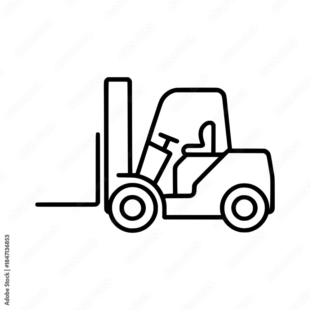 Naklejka premium Modern forklift truck in simple line art style for industrial themes
