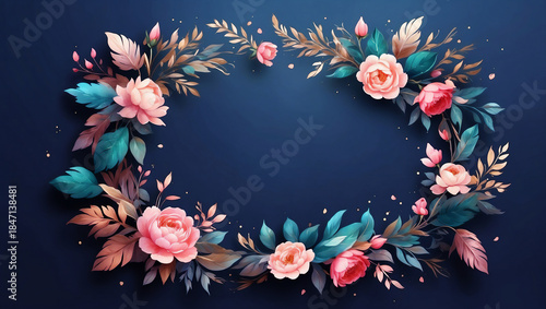 ピンクの花のフレーム　AI生成素材